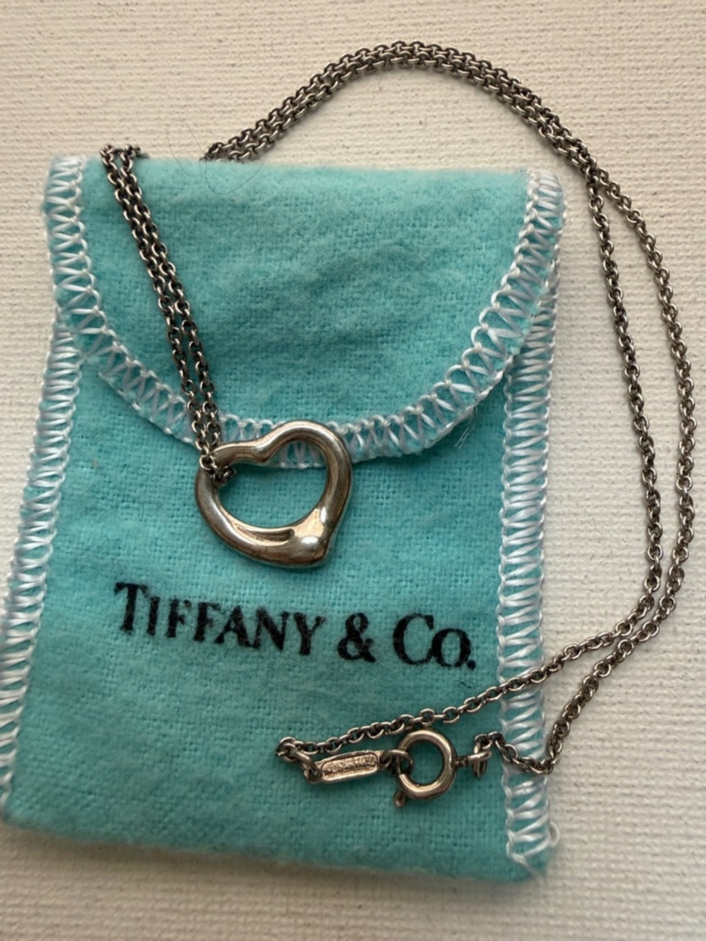 Tiffany & Co. Sterling Silver 925 Small Heart Necklace W/Pouch